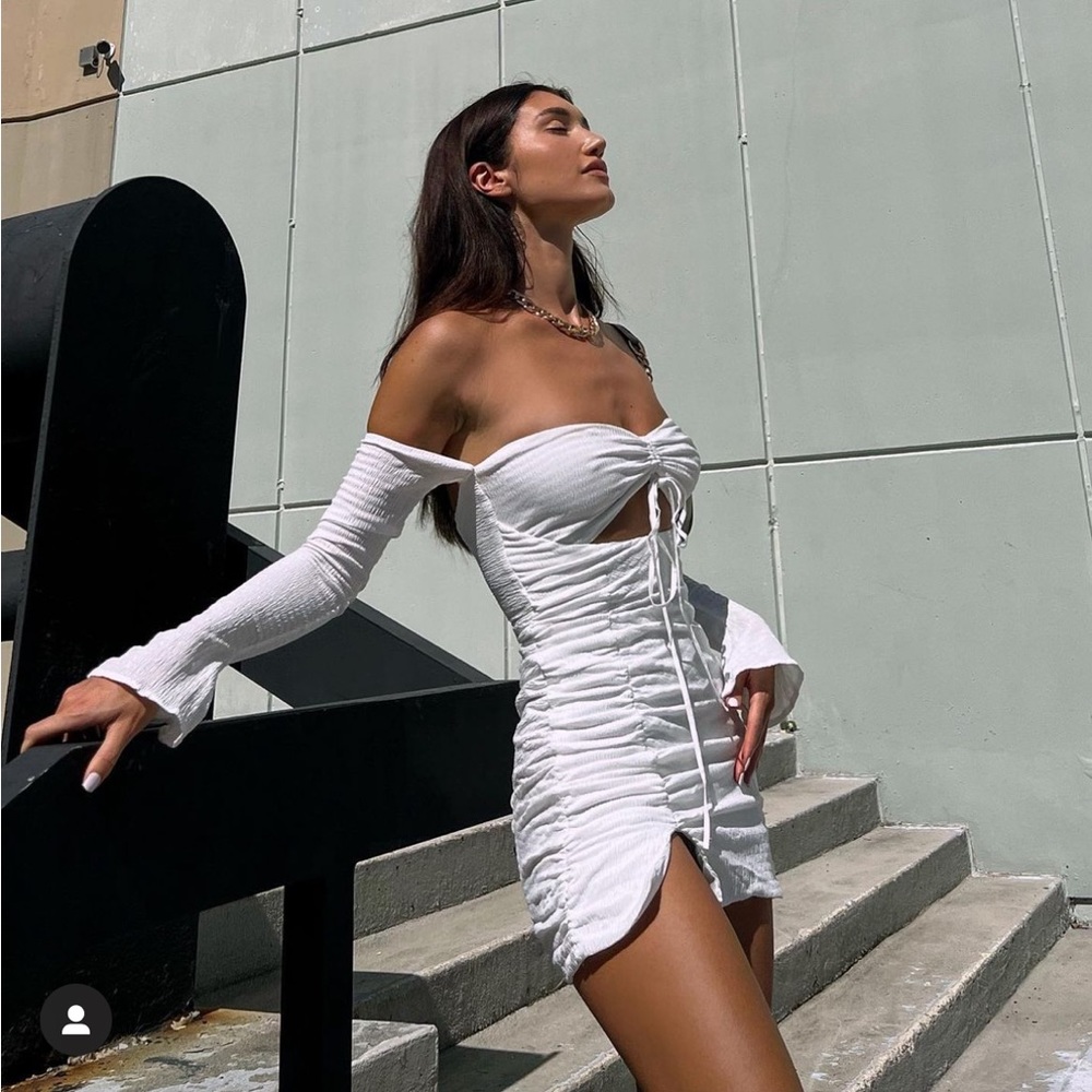 Mistress Rocks White Off-The-Shoulder Mini Dress